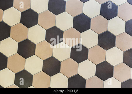 Colorful marble hexagon tiles. Beige and brown Stock Photo