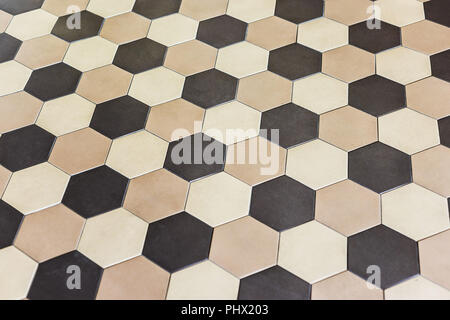 Colorful marble hexagon tiles. Beige and brown Stock Photo