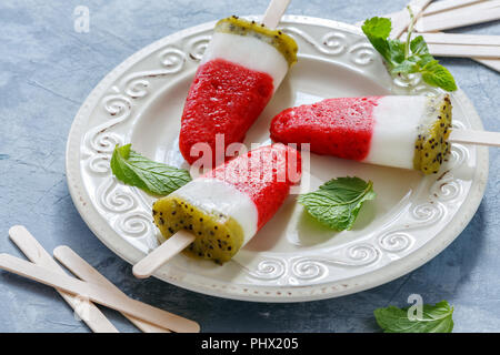 Berry ice cream with yogurt on a plate. Stock Photo