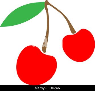 vector illustration cherries logo or sticker, for children simple drawing of fruit, red berry Stock Vector