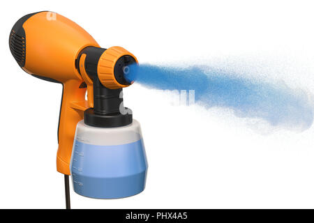 Electric paint spray gun working, 3D rendering isolated on white background Stock Photo