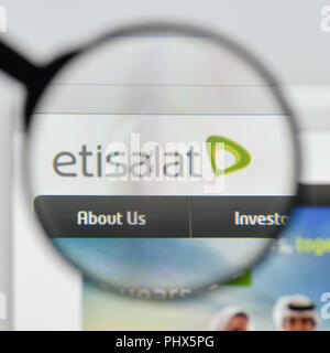 Milan, Italy - August 20, 2018: Etisalat website homepage. Etisalat logo visible. Stock Photo