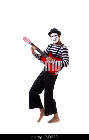 Mime playing guitar isolated on white Stock Photo