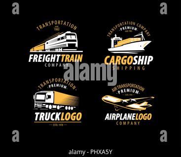 Transportation, shipping logo. Cargo transport, delivery label set. Vector illustration Stock Vector