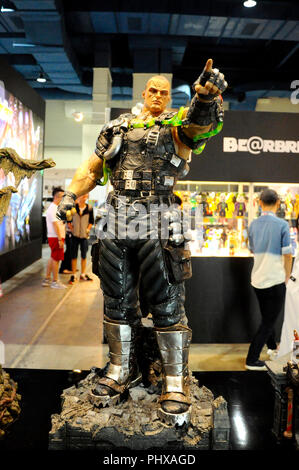 Fiction super villain action figure character of Bane from DC movies and comic. Bane action figure toys in various size display for the public. Stock Photo