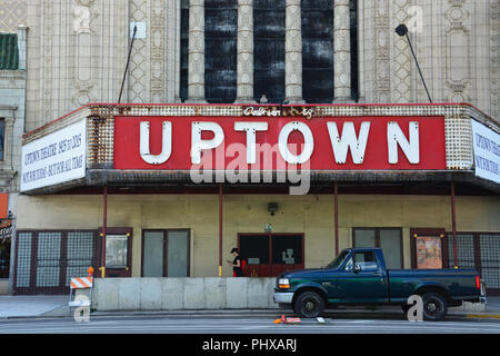 Opened in 1925, the Uptown Theater was a 4,381 seat movie palace and switch to live entertainment shows in the 1970's. The theater closed in 1981. Stock Photo