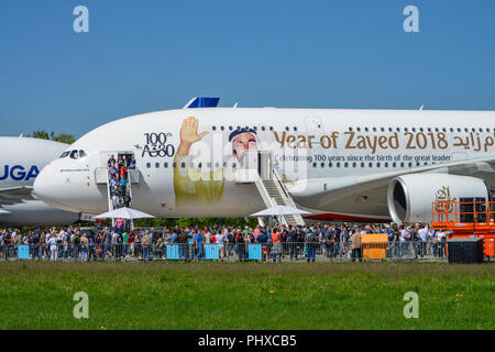Airbus A 380 Emirates, ILA 2018, Schoenefeld, Brandenburg, Deutschland Stock Photo