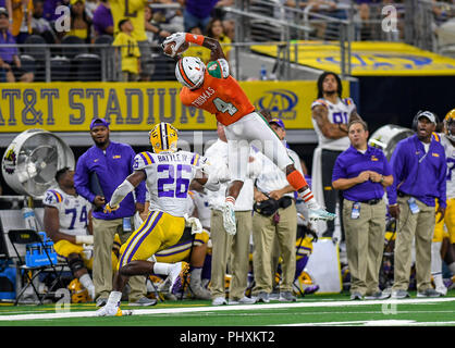 Texas, USA. September 15, 2018:TCU Horned Frogs cornerback Jeff Gladney  (12) bats down a pass in the 1st half during NCAA Advocare Showdown  football game between the Ohio State University Buckeyes and