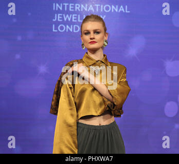 London UK 3 September 2018 International Jewellery London (IJL), the UK’s leading jewellery trade event, with the most famous names from home and abroad offering a great variety of Jewels,Pearls,Gold ,Amber ,Diamonds and a runway show highlighting some of the leading names in the business@Paul Quezada-Neiman/Alamy Live News Stock Photo