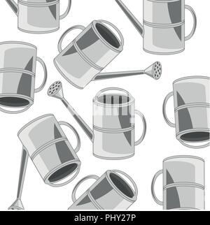 Garden tools sprinkling can pattern on white background Stock Vector