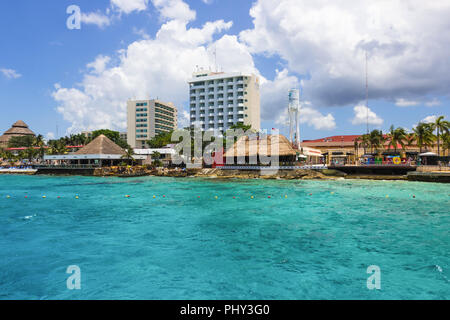 Cozumel, Mexico - May 04, 2018: The coastline and port with blue caribbean water at Cozumel, Mexico Stock Photo