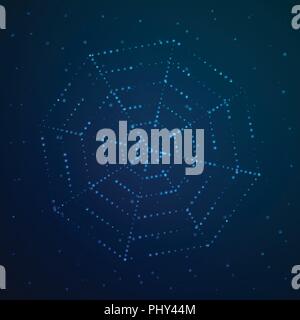 Cobweb glows against the sky. Vector illustration. Night background design. Stock Vector