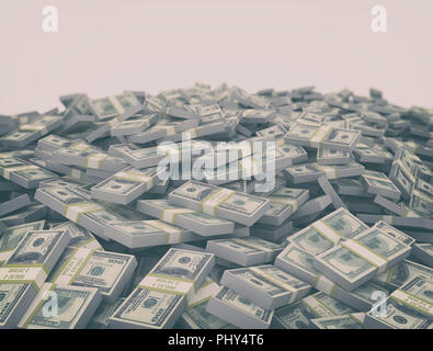 Big pile of us dollars isolated on white background. Cash finance business concept Stock Photo