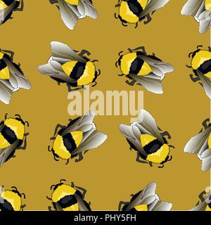 Bee pattern background. seamless pattern, funny bumblebees Stock Vector