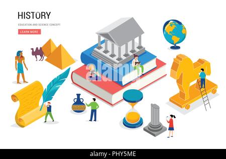 History class, school, college lesson. Vector isometric concept design Stock Vector