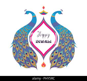 Happy Diwali Hindu festival banner, card. Burning diya illustration, background for light festival of India Stock Vector