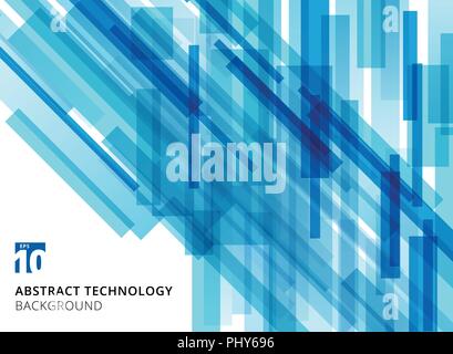 Abstract technology overlapped geometric squares shape blue colour on white background with copy space. Vector graphic illustration Stock Vector