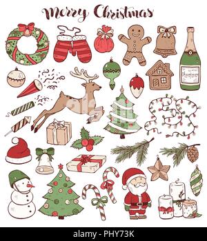 Set of Christmas doodle sketch isolated on white. Vector illustration ...