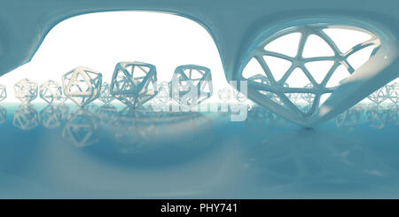 abstract HDRI environment map, spherical panorama background, light source rendering with icosahedron objects and sky (3d equirectangular rendering) Stock Photo