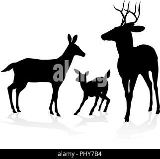 Silhouette Deer Family Stock Vector