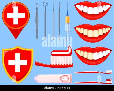 Colorful cartoon dental care set Stock Vector