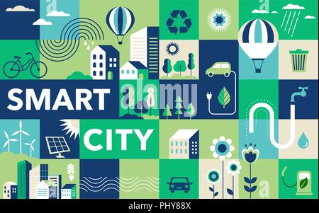 Green city, smart city concept, modern design. Geometric urban landscape, banner and poster Stock Vector
