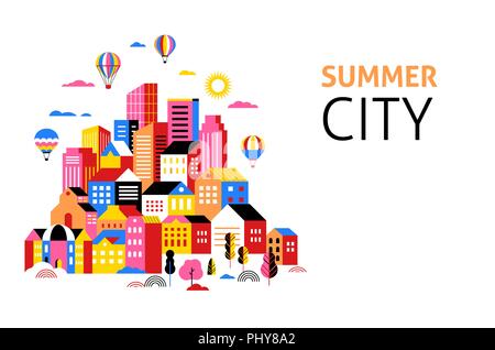 City landscape, geometric urban scene, smart city concept illustration and banner design Stock Vector
