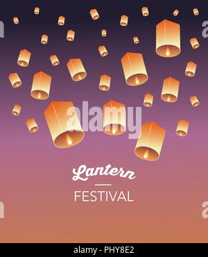 sky lanterns lantern thai flying chinese festival poster japanese banner alamy