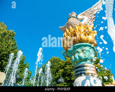 View on a fountain in Debrecen, Hungary, Europe on a sunny day. Stock Photo