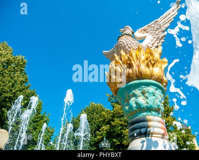 View on a fountain in Debrecen, Hungary, Europe on a sunny day. Stock Photo