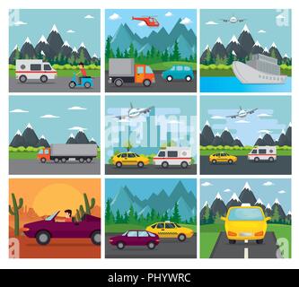 transport logistic set vehicles vector illustration design Stock Vector