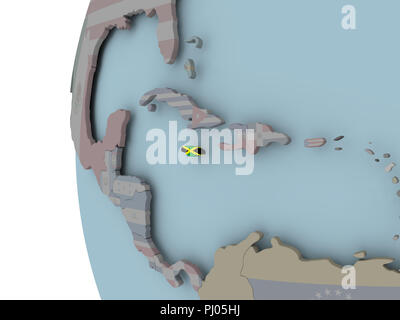 Jamaica with embedded flag on political globe. 3D illustration. Stock Photo