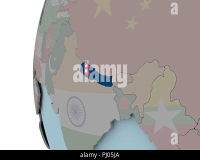 Nepal with embedded flag on political globe. 3D illustration. Stock Photo