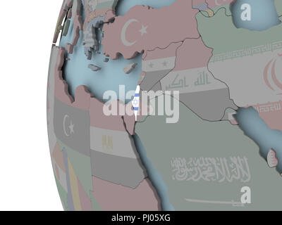 Israel with embedded flag on political globe. 3D illustration. Stock Photo