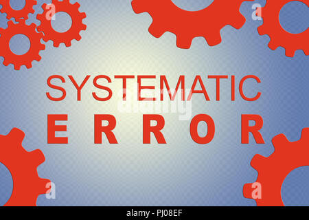 SYSTEMATIC ERROR sign concept illustration with red gear wheel figures on blue gradient background Stock Photo