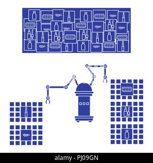 Smart automatic robotic sorting of drugs. Replacement of people with robotic mechanisms. Development of artificial intelligence. Stock Vector