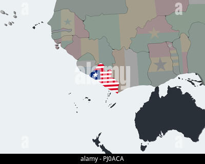 Liberia on political globe with embedded flags. 3D illustration ...