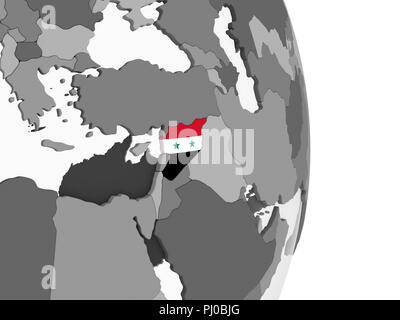 Syria on gray political globe with embedded flag. 3D illustration. Stock Photo