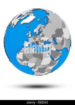 Croatia on political globe with shadow isolated on white background. 3D illustration. Stock Photo