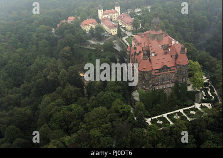 Walbrzych, poland, castle Ksiaz, zamek Ksiaz, Ksiaz, Polska, Poland, dolny slask, lower silesia, aero, air, season, landscape, historical Stock Photo