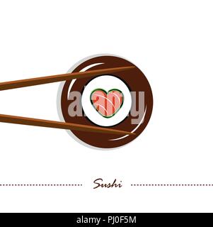 sushi with salmon heart design with soy sauce isolated vector illustration EPS10 Stock Vector