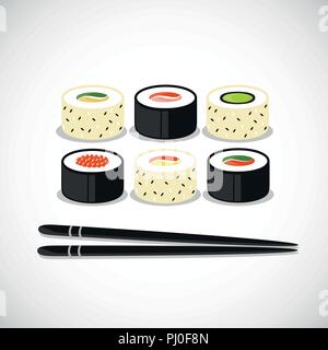 Colorful sushi set of different types chopsticks vector illustration EPS10 Stock Vector