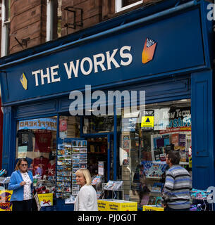 Stirling, United Kingdom - August 11 2018:   The front of the Works book and stationary store in Port Street Stock Photo