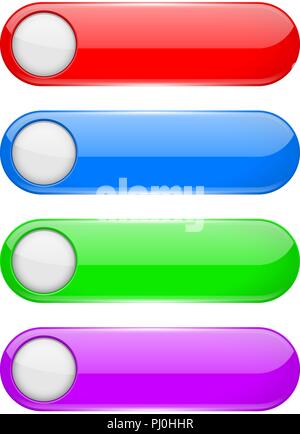 Colored oval buttons with white circles. 3d glass menu icons Stock Vector