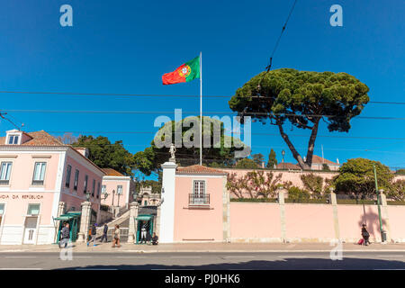 Belem Palace, formerly a royal palace, is now national monument and the headquarters of the Presidency of the Portuguese Republic. Stock Photo