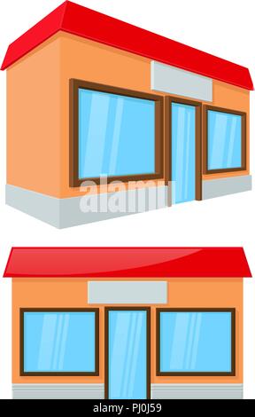 Shop building. Front and side view. 3d and outline drawing Stock Vector ...