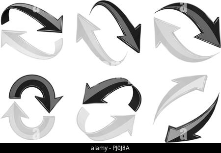 Black and white 3d arrows. Recycle signs set Stock Vector