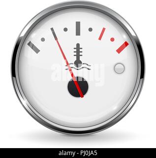 Temperature car gauge. White device with chrome frame. Low level Stock Vector