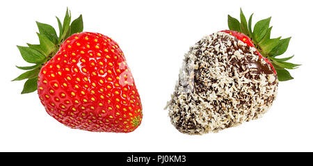 strawberry in chocolate isolated on the white background Stock Photo