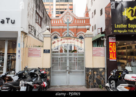 Ho Chi Minh City, Vietnam - April 29, 2018: a tiny Catholic church of Vietnamese Catholic saint in Nguyen Trai Street. Stock Photo